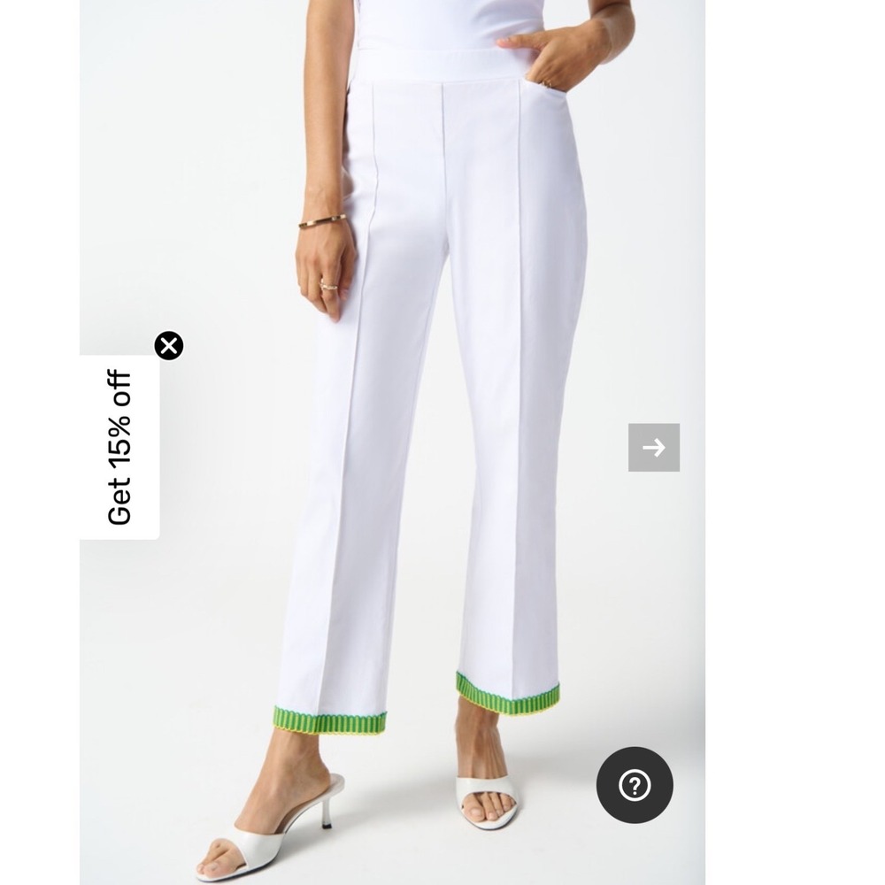 Joseph  Ribkoff Pants Women 4 White Green Yellow Ric Rac Trim Trousers